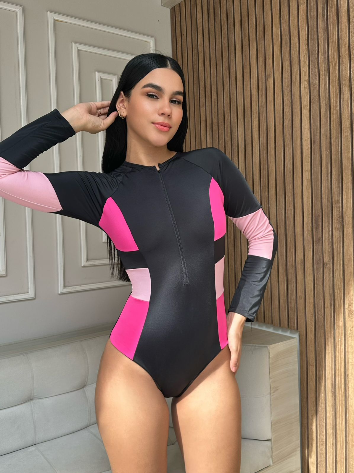Enterizo buzo manga larga multicolor rosa